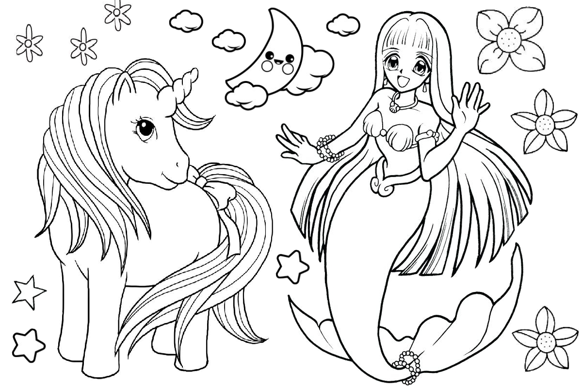Colorful mermaid dreams coloring pages printable pdf