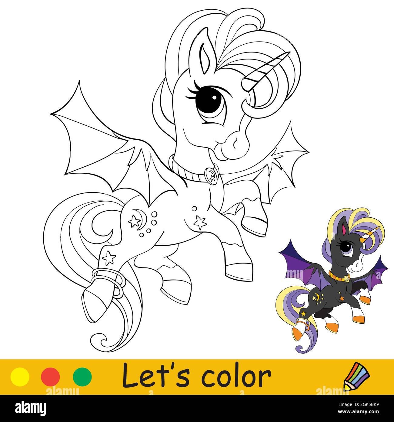 Cute bat unicorn with wings flies halloween concept coloring book page for children vector cartoon isolated illustration for coloring book educat stock vector image art