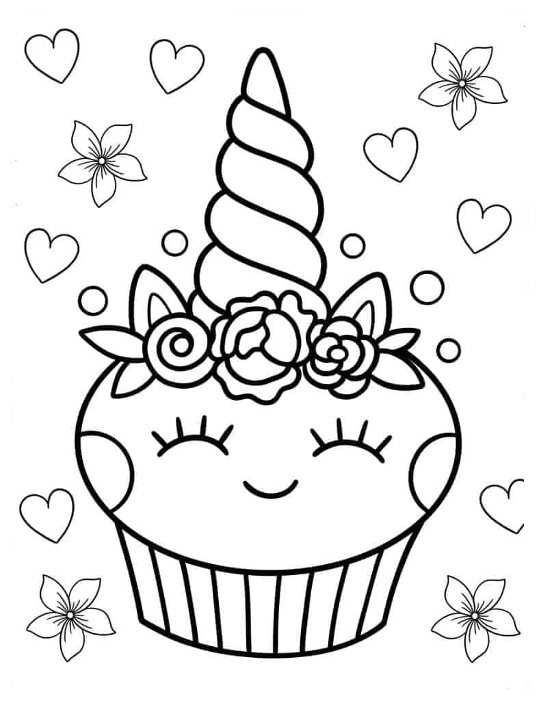 Unicorn cake coloring pages