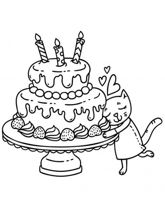 Free easy to print cake coloring pages