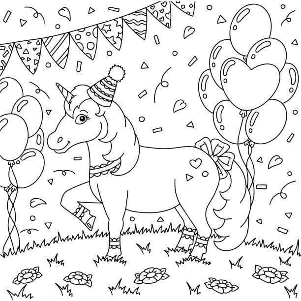 Party of unicorn coloring page