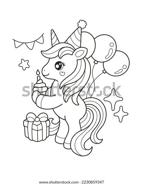 Unicorn birthday coloring page illustration kids stock vector royalty free