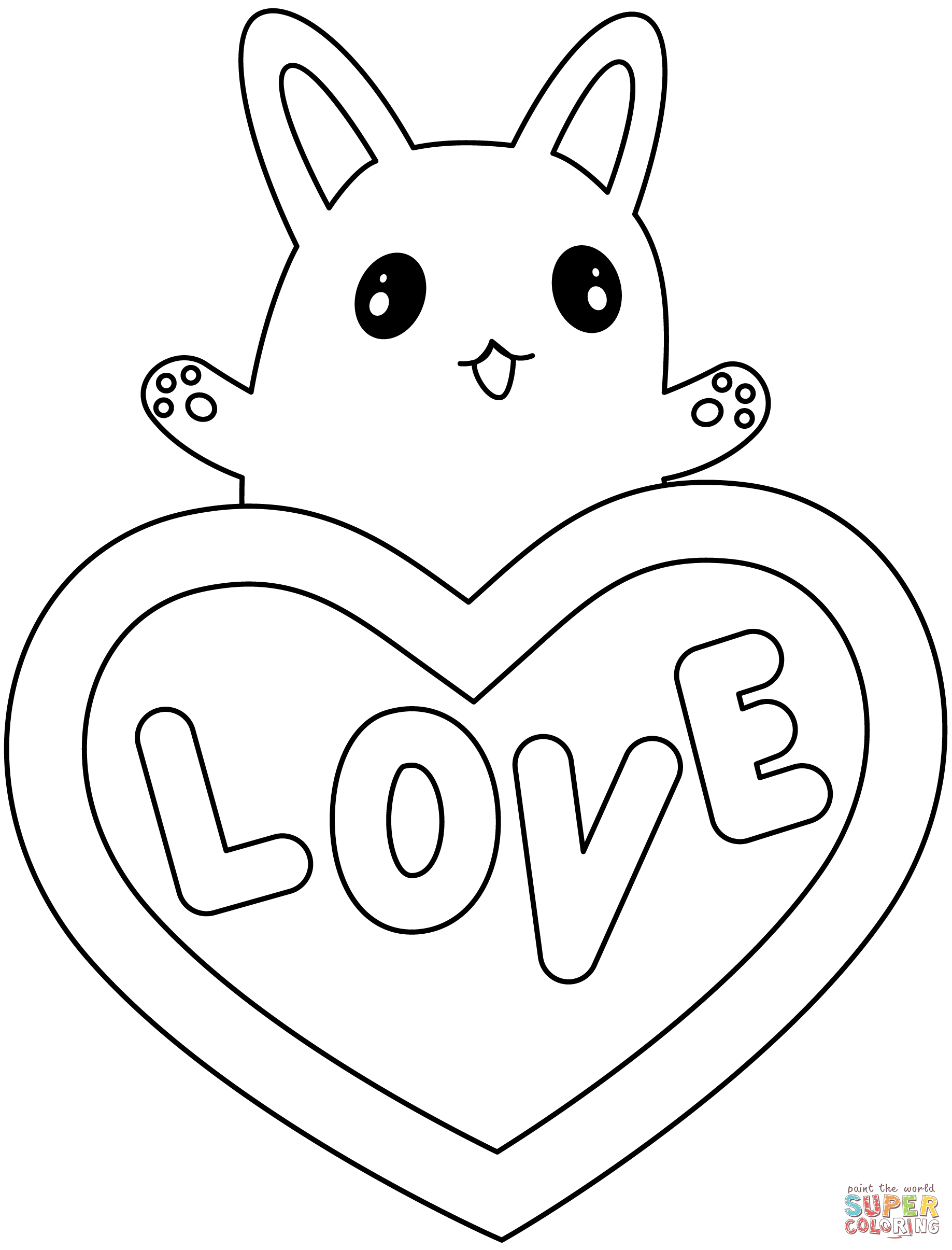 Kawaii bunny with heart coloring page free printable coloring pages