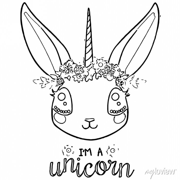 Im a unicorn rabbit womens premium coloring book animals vector wall mural â murals illustration vector animal