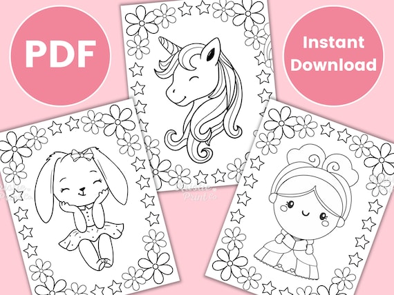 Girls coloring pages printable unicorn coloring pages for kids kids party games birthday favor bunny coloring page cute coloring sheet
