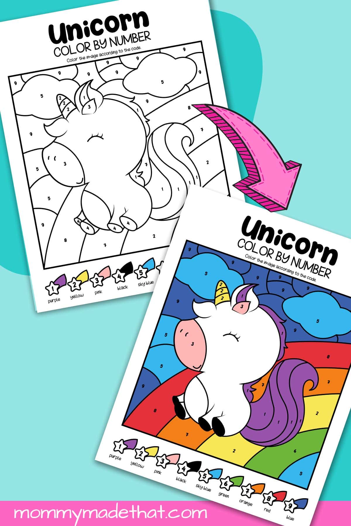 Unicorn color by numbers lots of cute free printables