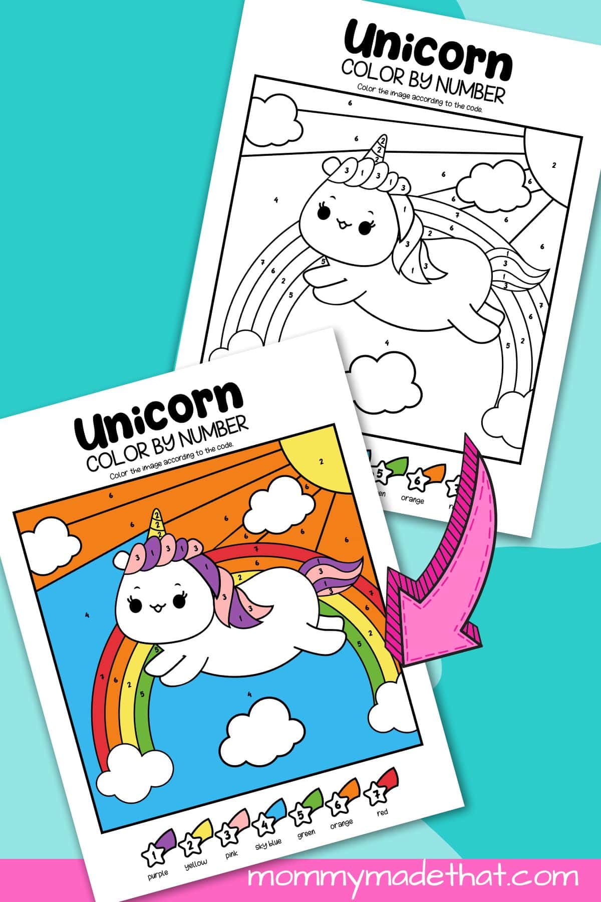 Unicorn color by numbers lots of cute free printables