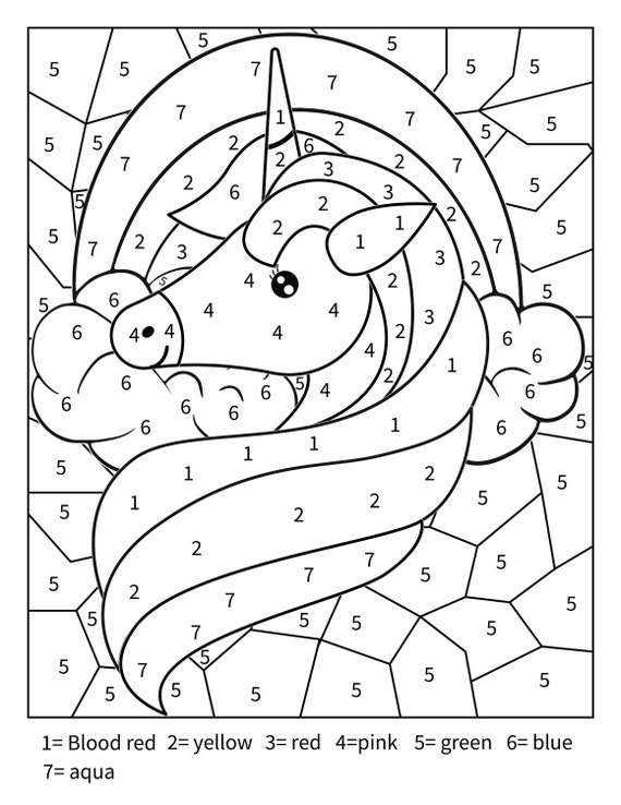 Printable unicorn color by number activity page for toddlers kids and adults download now