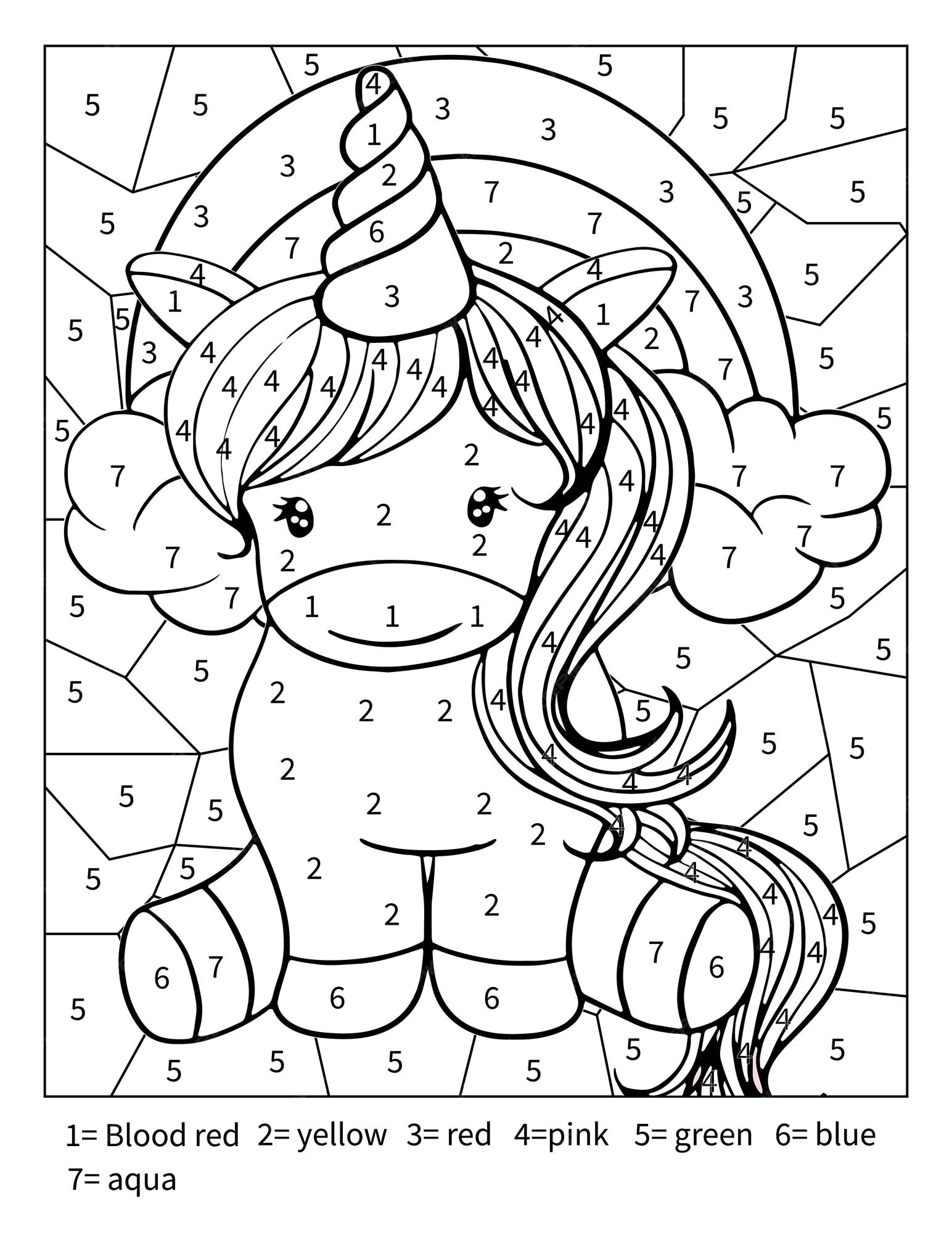 Premium vector unicorn color by number coloring page