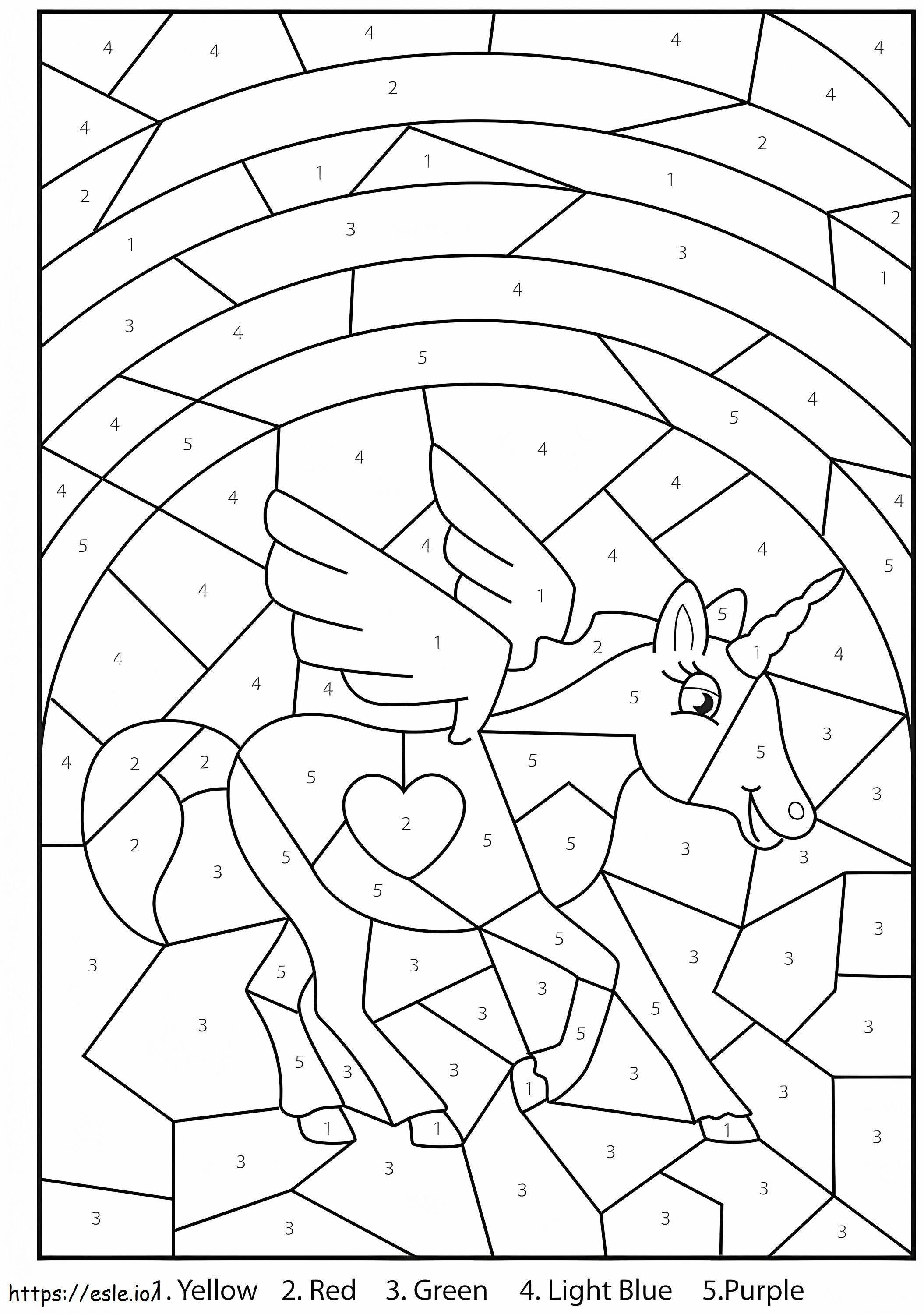 Cute unicorn color by number coloring page