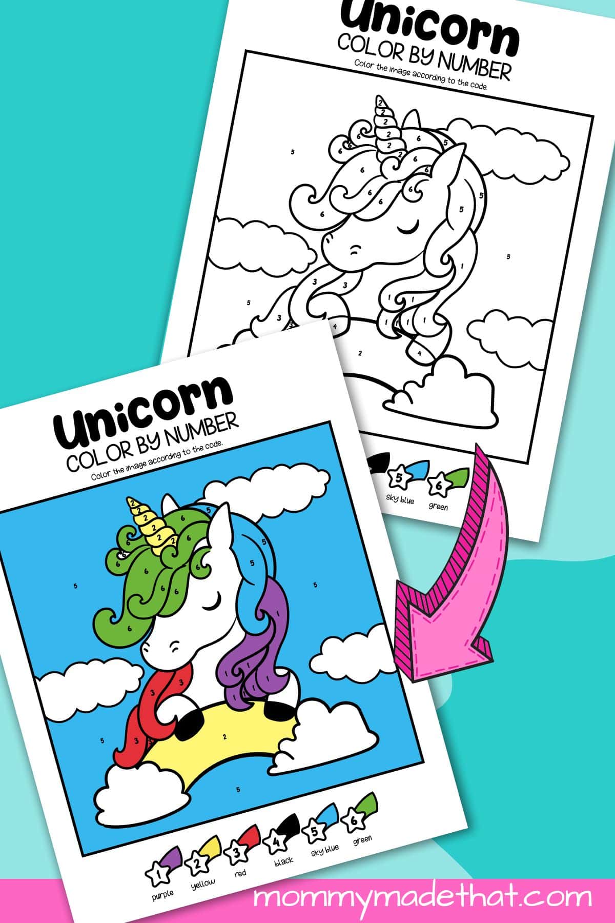 Unicorn color by numbers lots of cute free printables