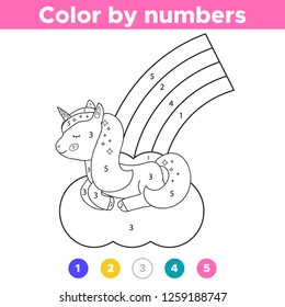 Numbers coloring page cute cartoon unicorn stock vector royalty free