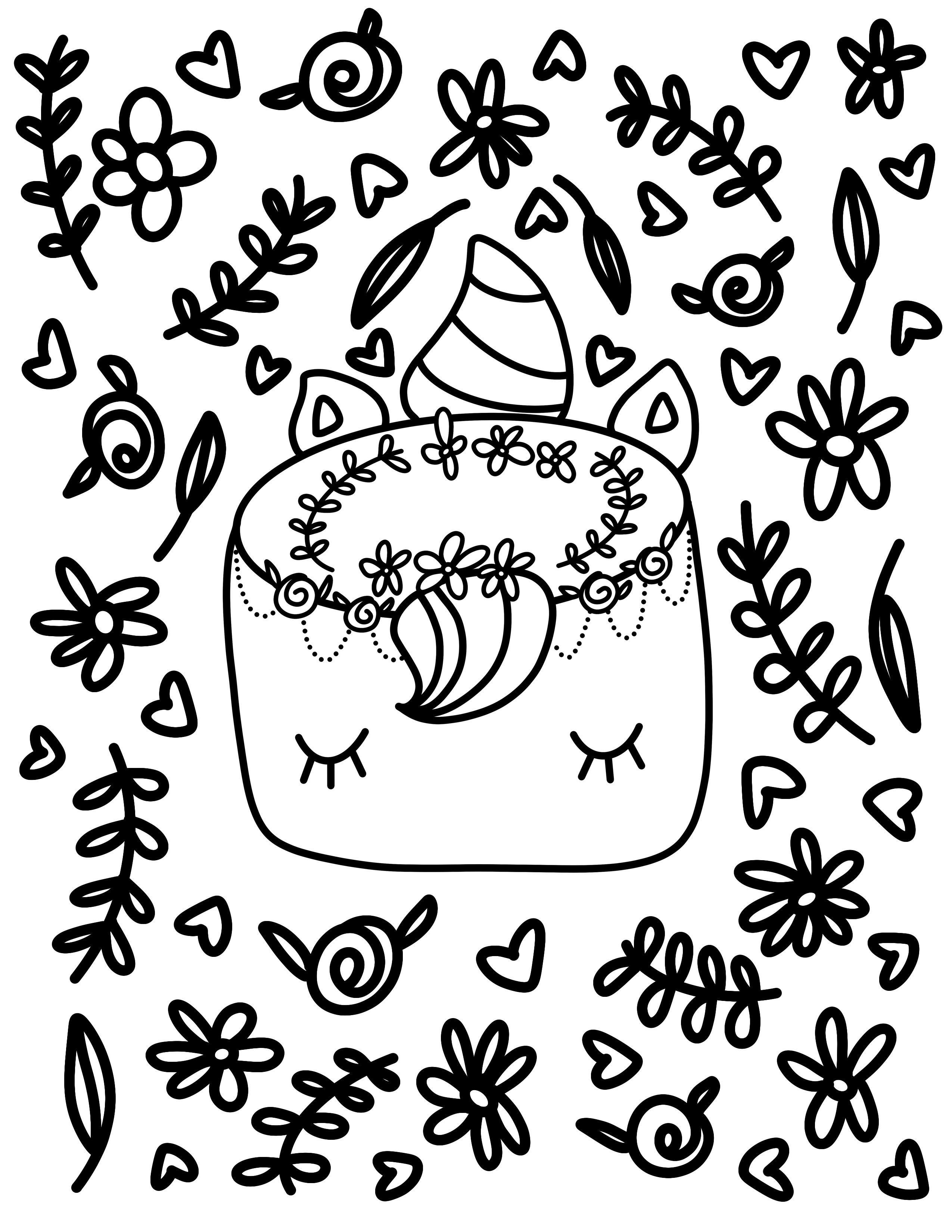Unicorn cake printable coloring page black white