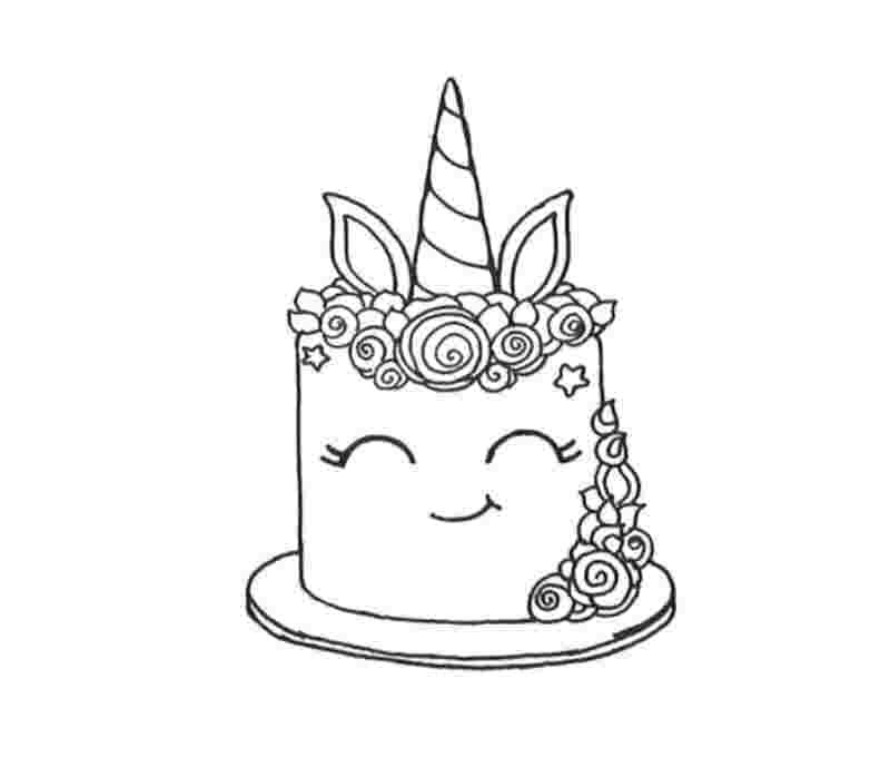Unicorn cake coloring pages printable for free download