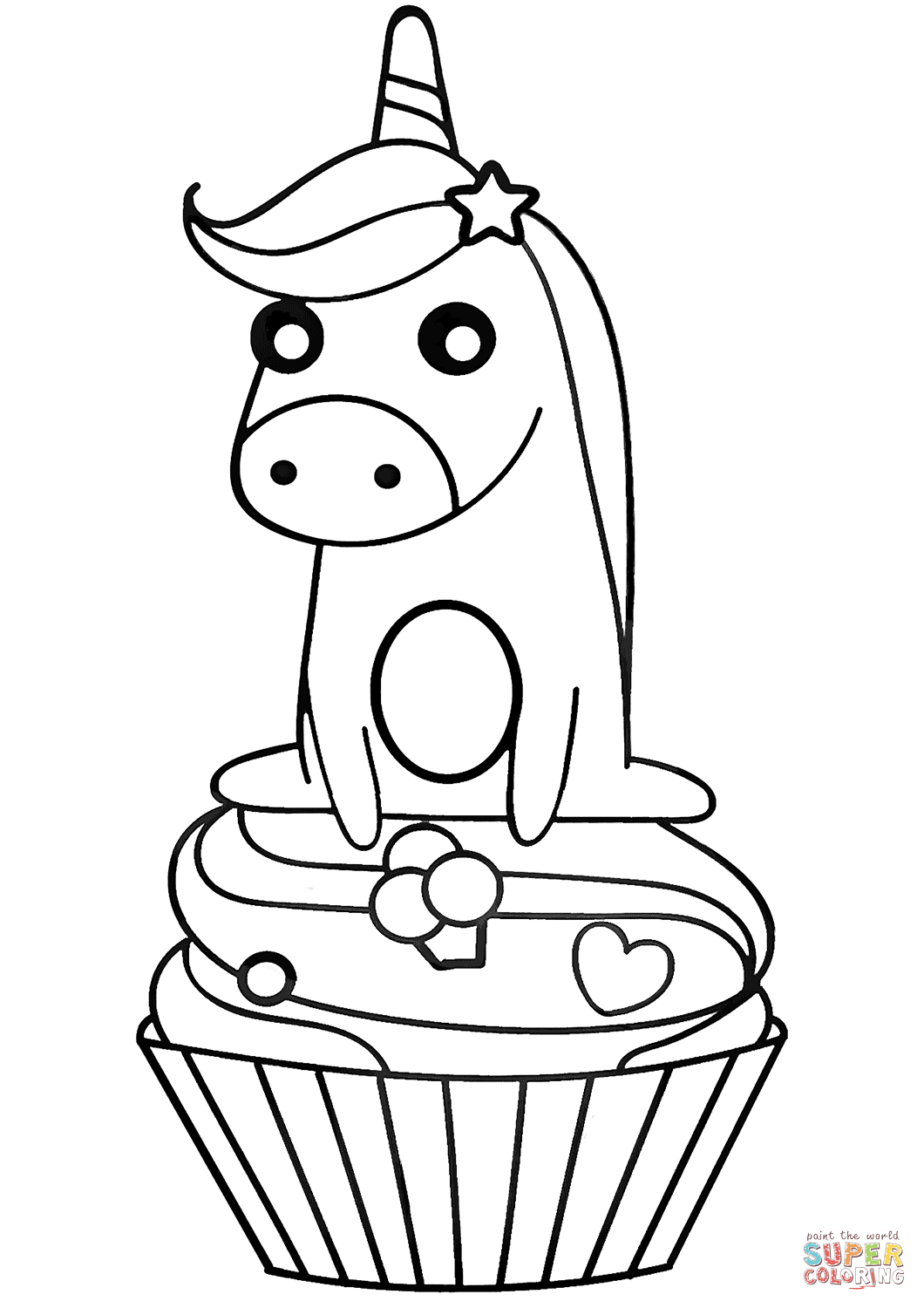 Unicorn on cupcake coloring page free printable coloring pages