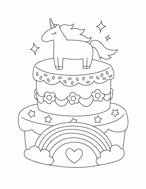 Unicorn cake coloring pages printable for free download