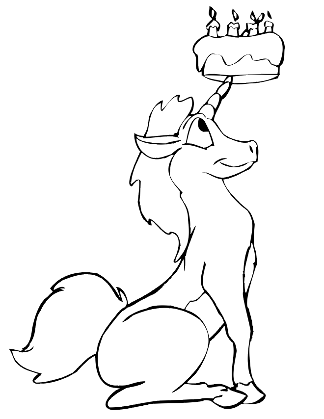 Unicorn coloring page unicorn with birthday cake
