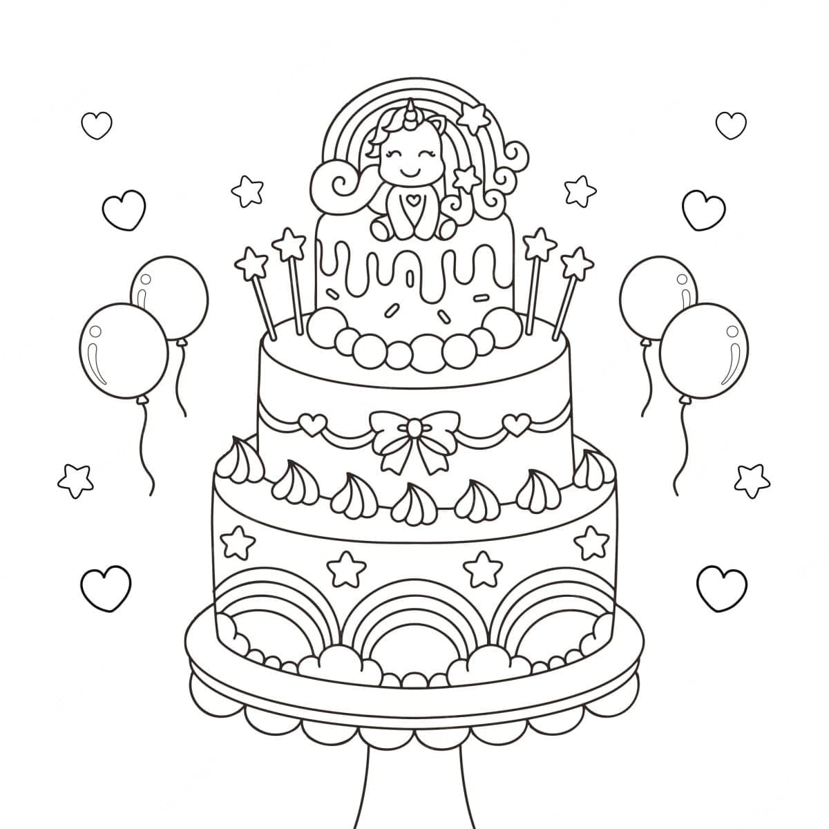 Unicorn cake coloring pages