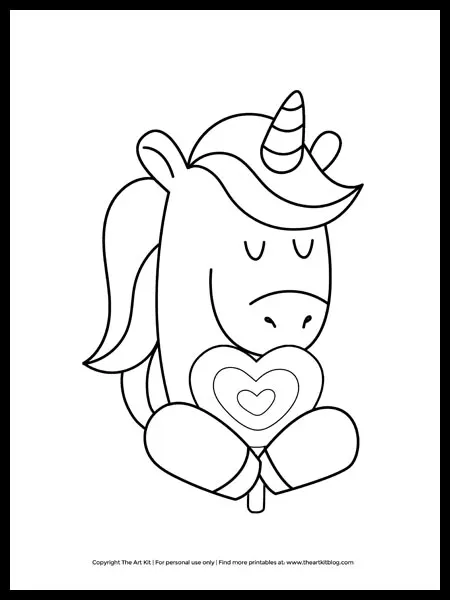 Free printable cute lolipop unicorn coloring page â the art kit