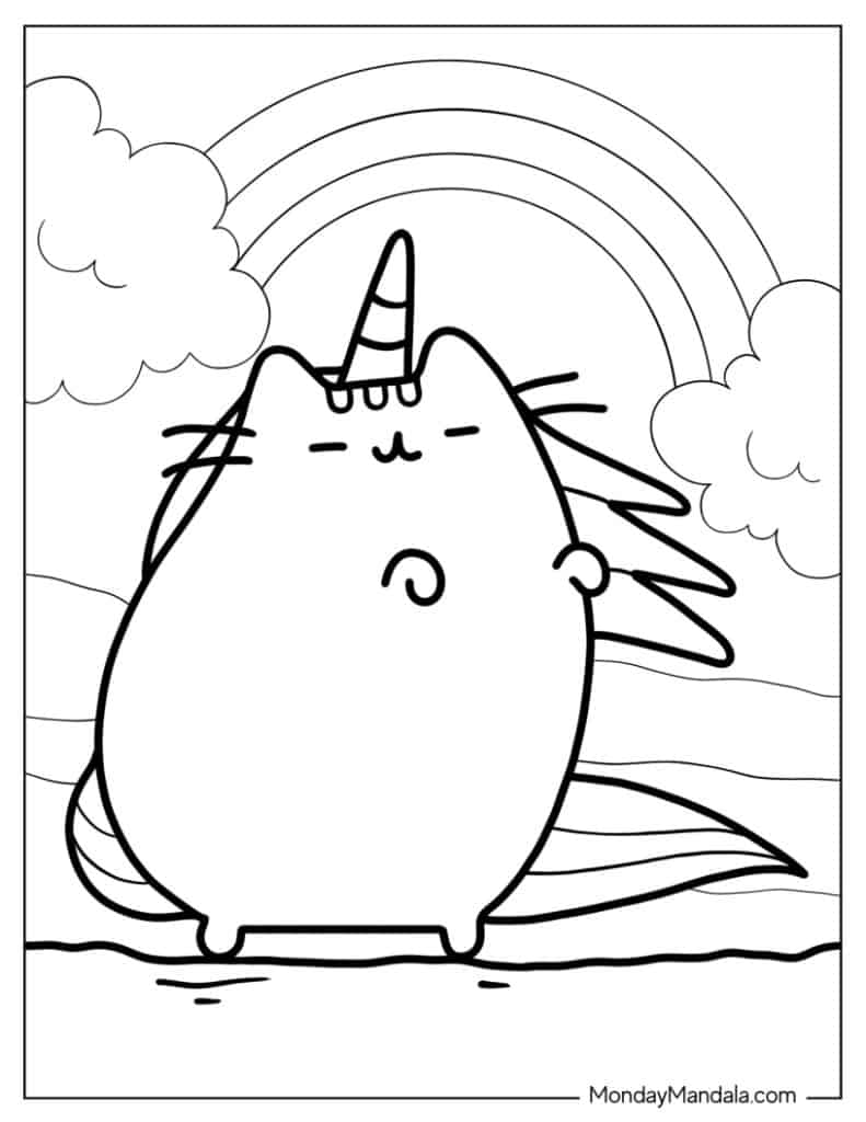 Unicorn cat coloring pages free pdf printables