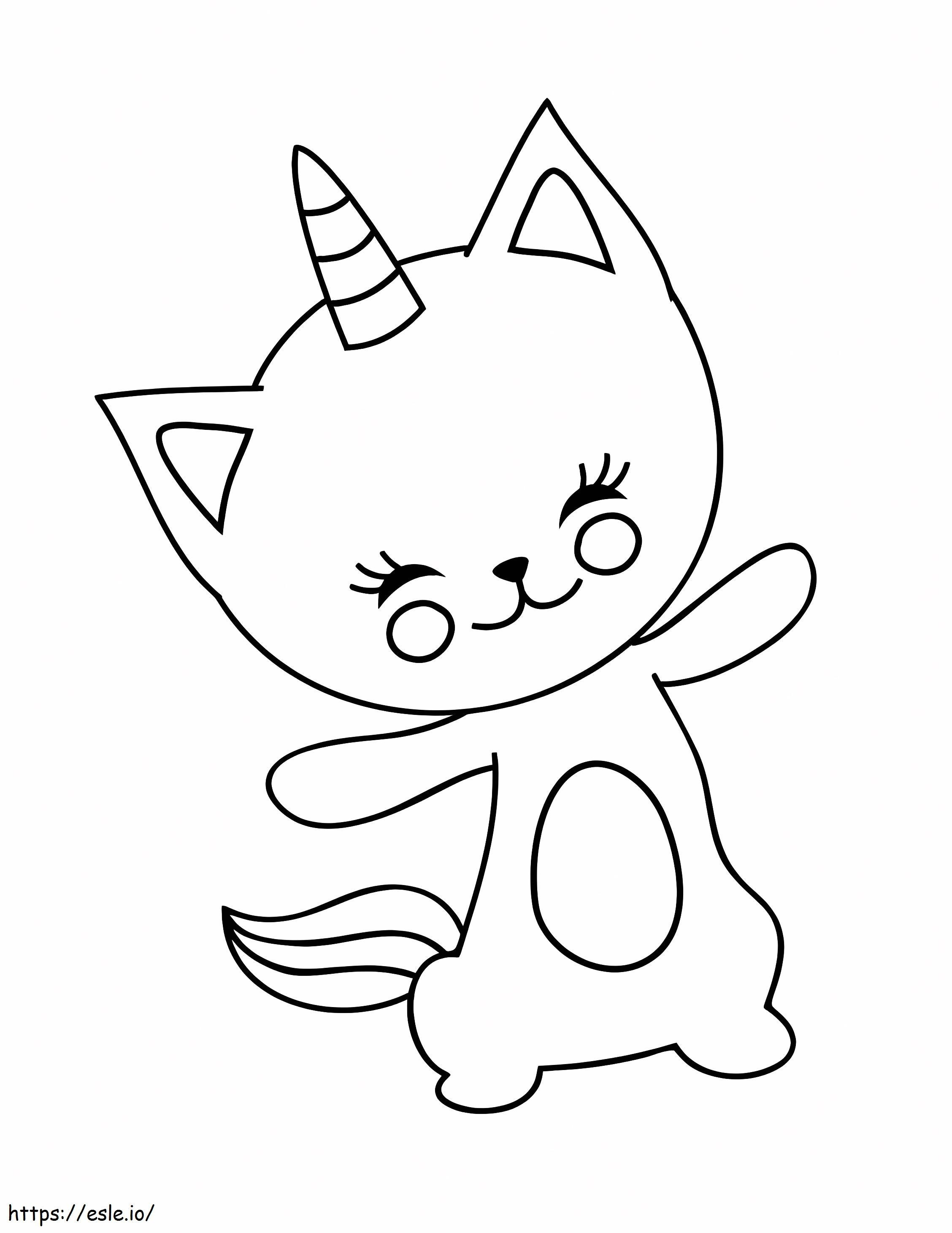 Happy unicorn cat coloring page