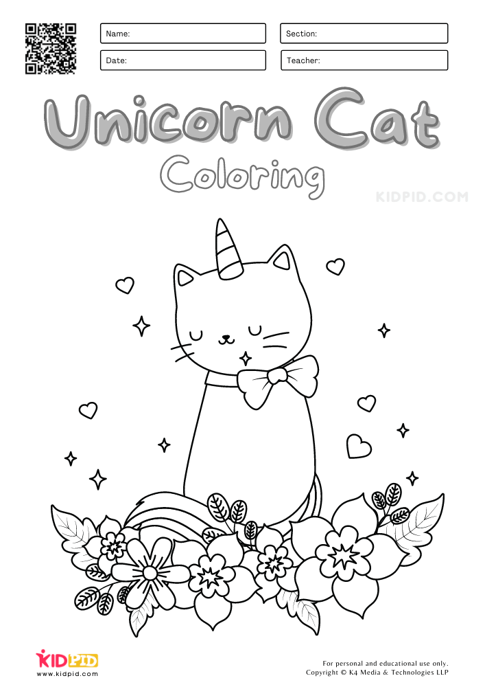 Unicorn cat coloring pages for kids