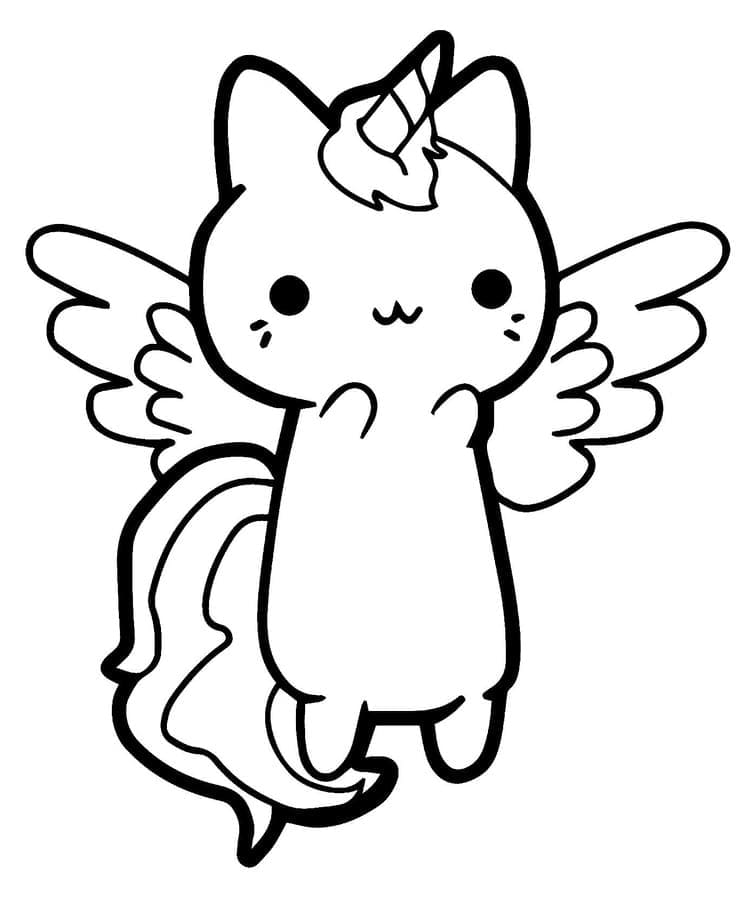 Flying unicorn cat coloring page