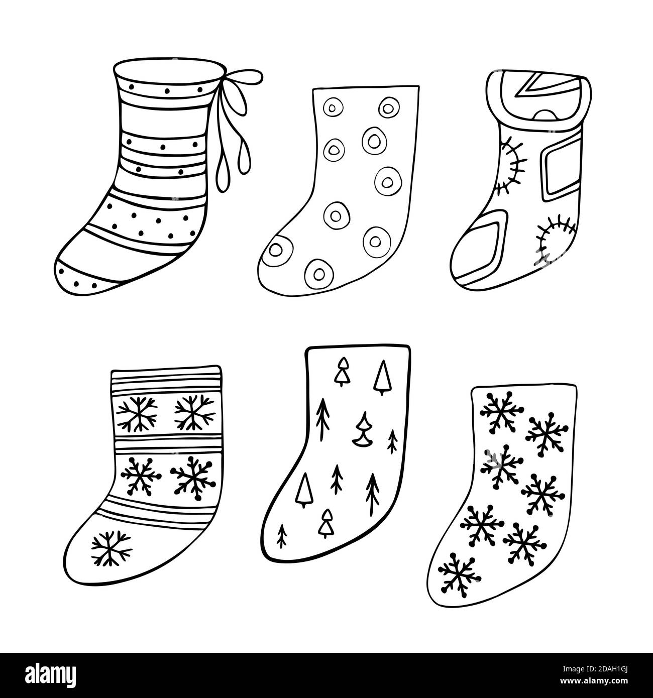 Christmas stockings illustration black and white stock photos images