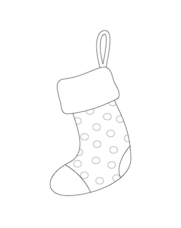 Premium vector polka dots stocking coloring page black and white christmas sock vector