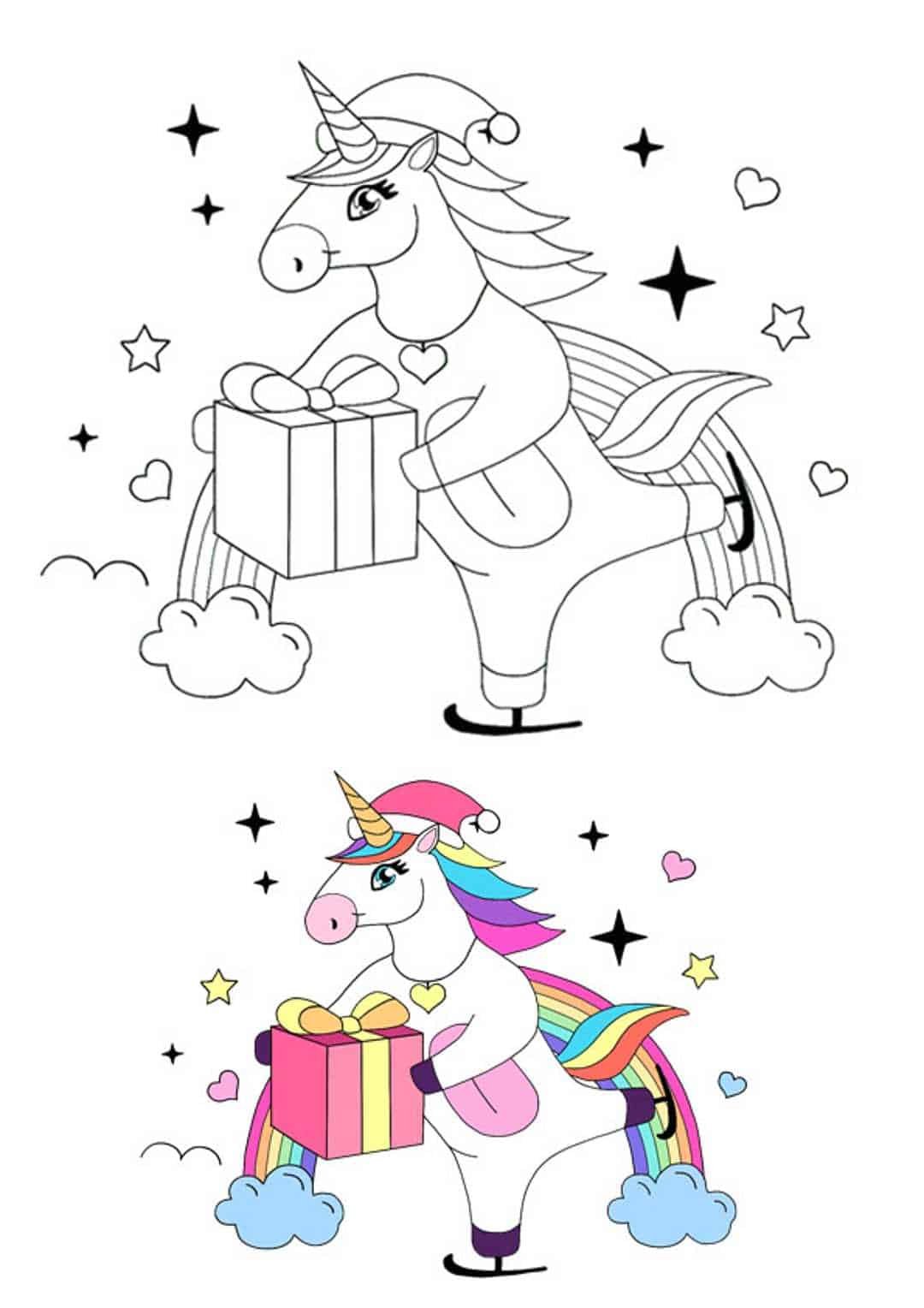 Christmas unicorn coloring pages