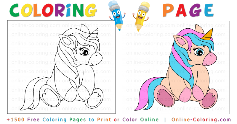Little unicorn with big eyes free online coloring page