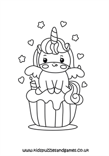 Unirn birthday cupcake louring page