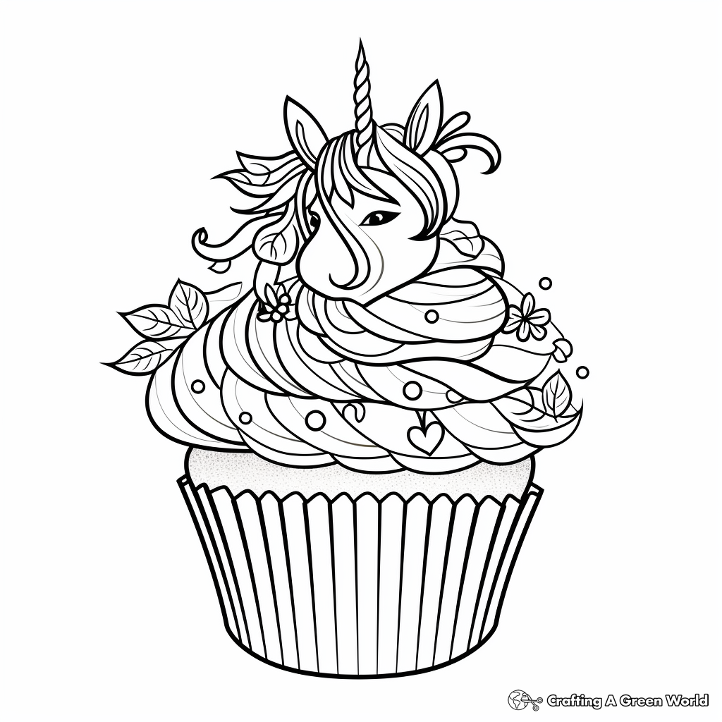 Unicorn cupcake coloring pages