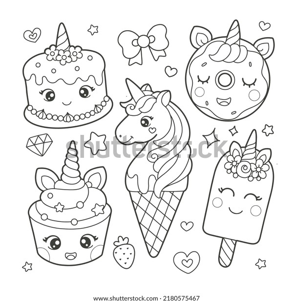 Unicorn desserts cup cake ice cream stock vector royalty free