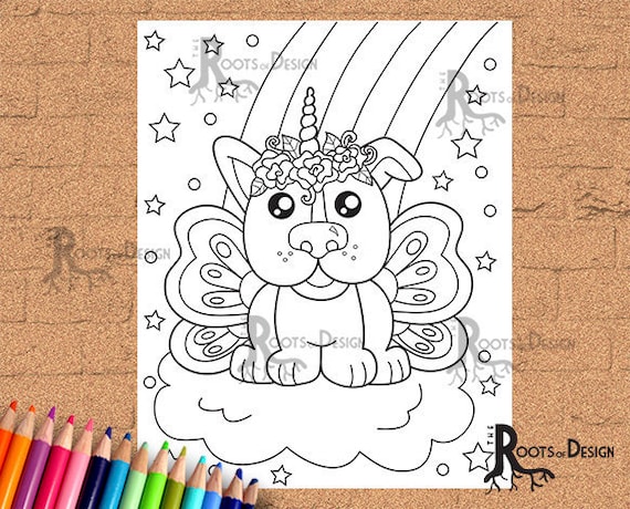 Instant download coloring unicorn dog coloring doodle art printable