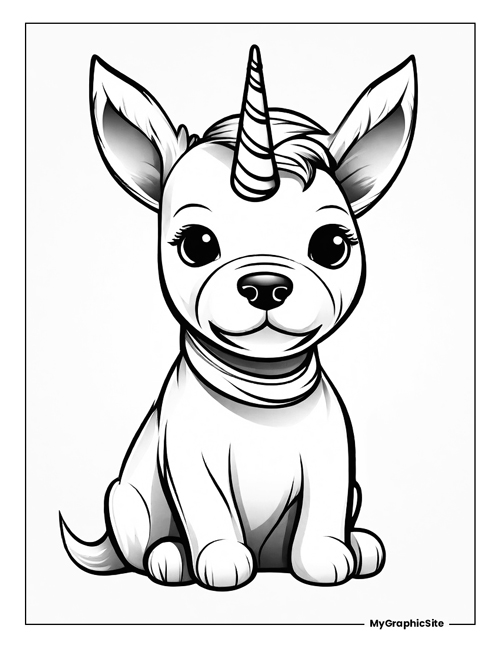 Colorful unicorn puppy coloring page for kids printable fun