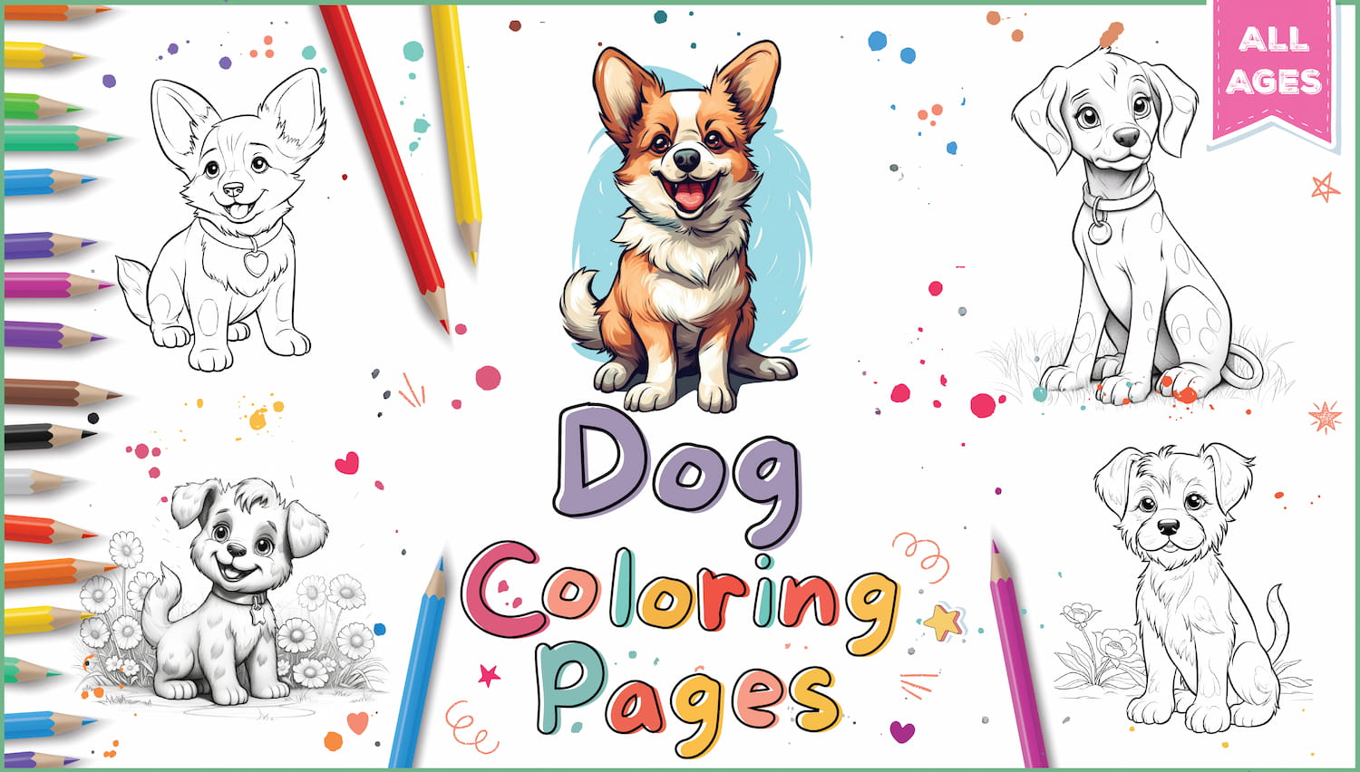 Dog coloring pages for kids adults