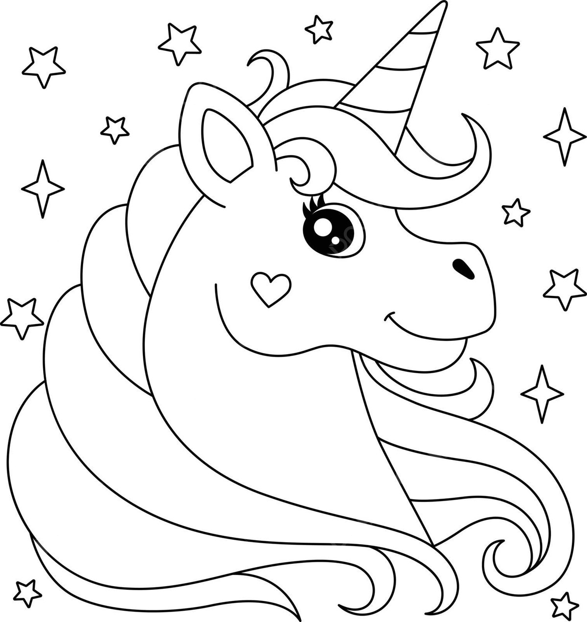 Unicorn head coloring page for kids character isolated stars vector character isolated stars png and vector with transparent background for free download