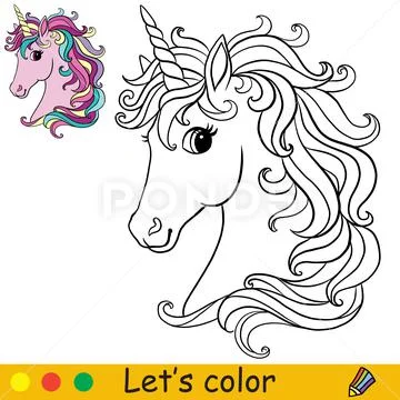 Coloring with template cute unicorn head vector illustration graphic