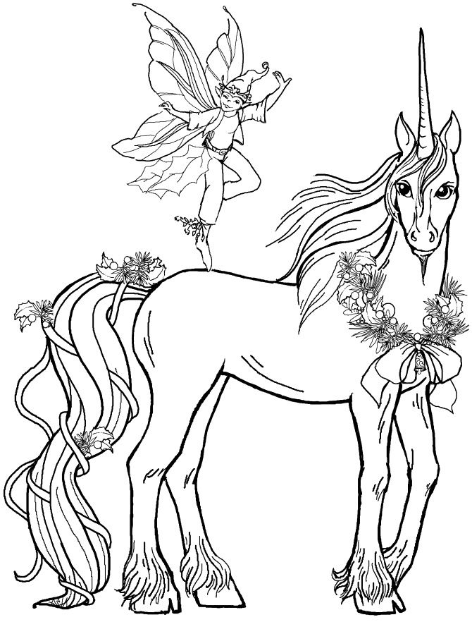 Pictures fairy boy with unicorn coloring pages