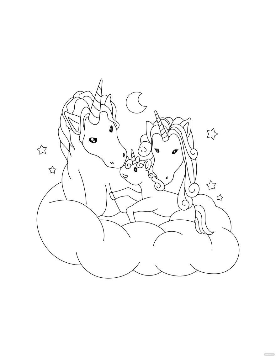 Free unicorn family coloring page