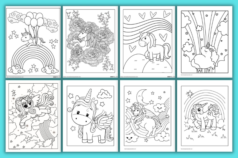 Free unicorn coloring pages for kids