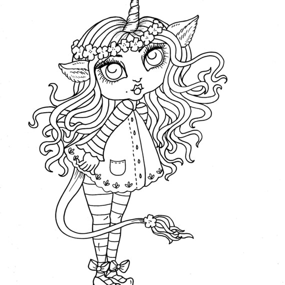 Unicorn girls digital download file pdf fun fantasy girls to color coloring pages instant download