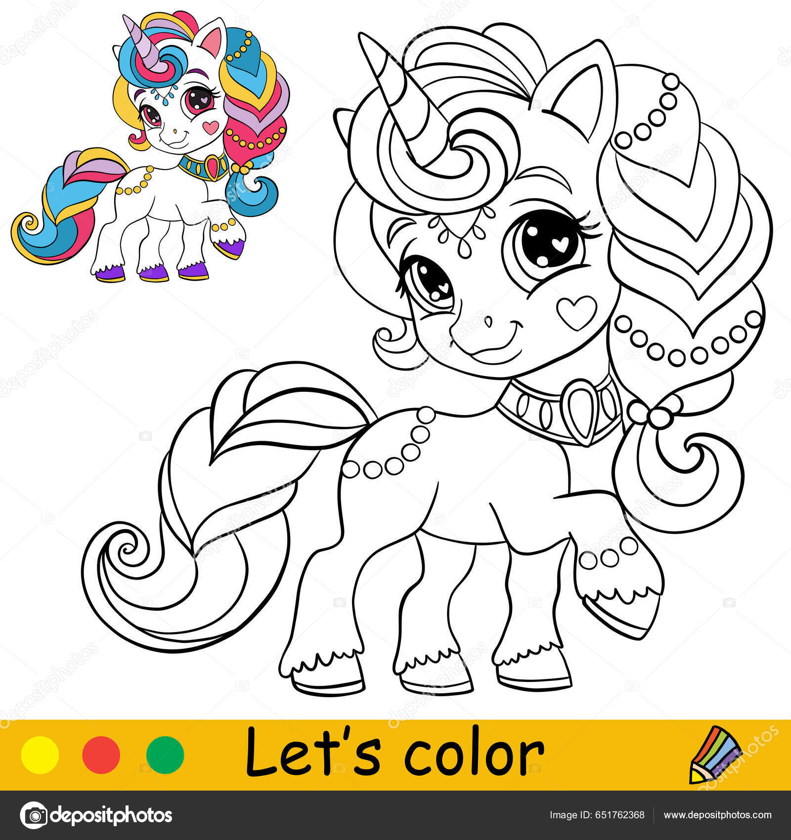 Cartoon cute funny unicorn girl character jewels coloring book page stock vector by alinart