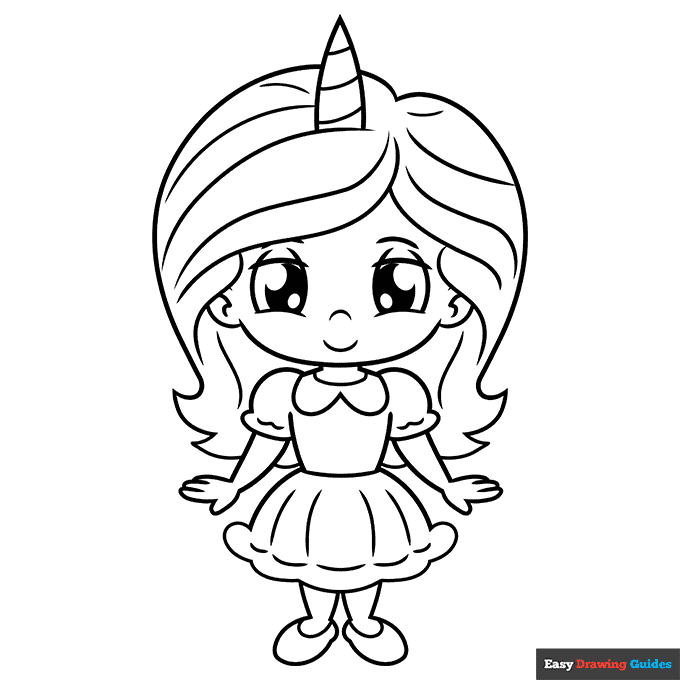 Unicorn girl coloring page easy drawing guides