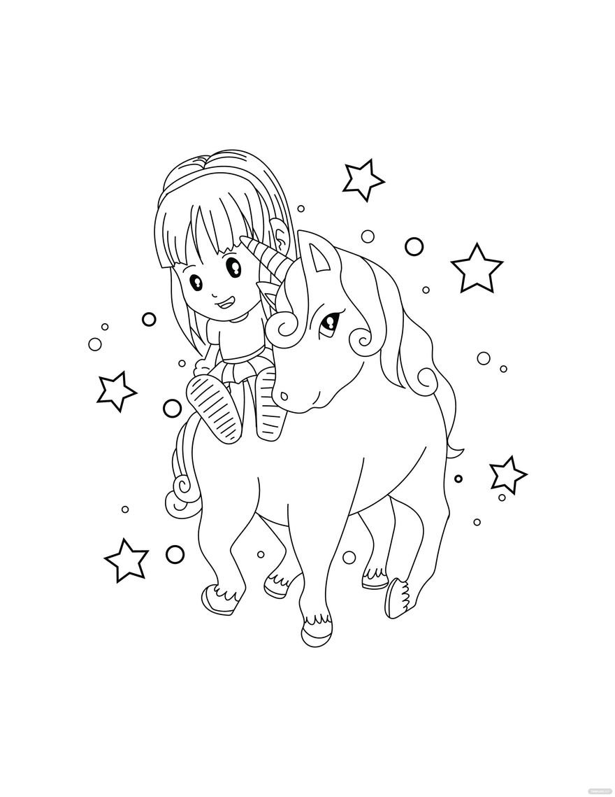 Free unicorn and girl coloring page