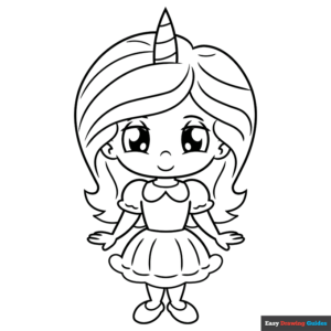 Unicorn girl coloring page easy drawing guides