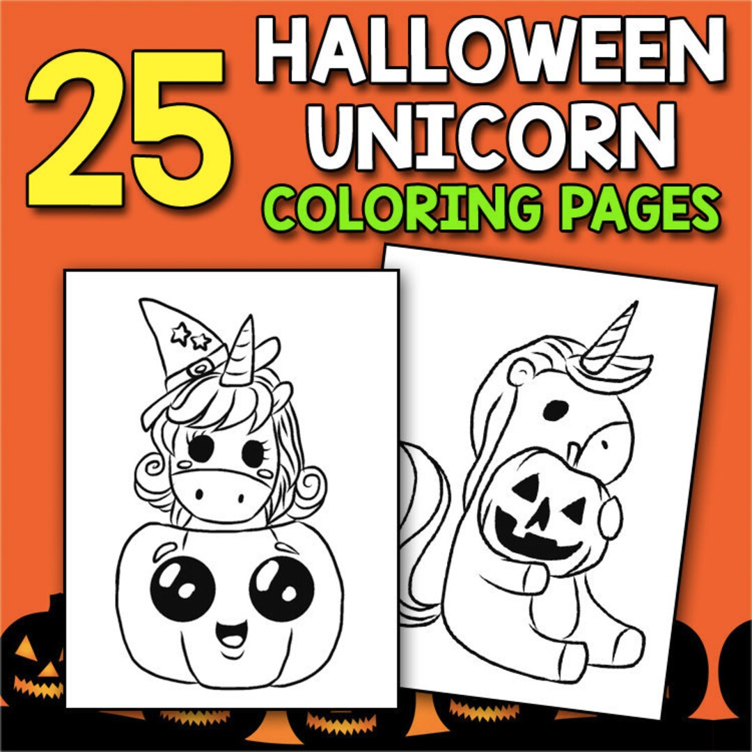 Halloween unicorn coloring book for girls teens with pumpkin