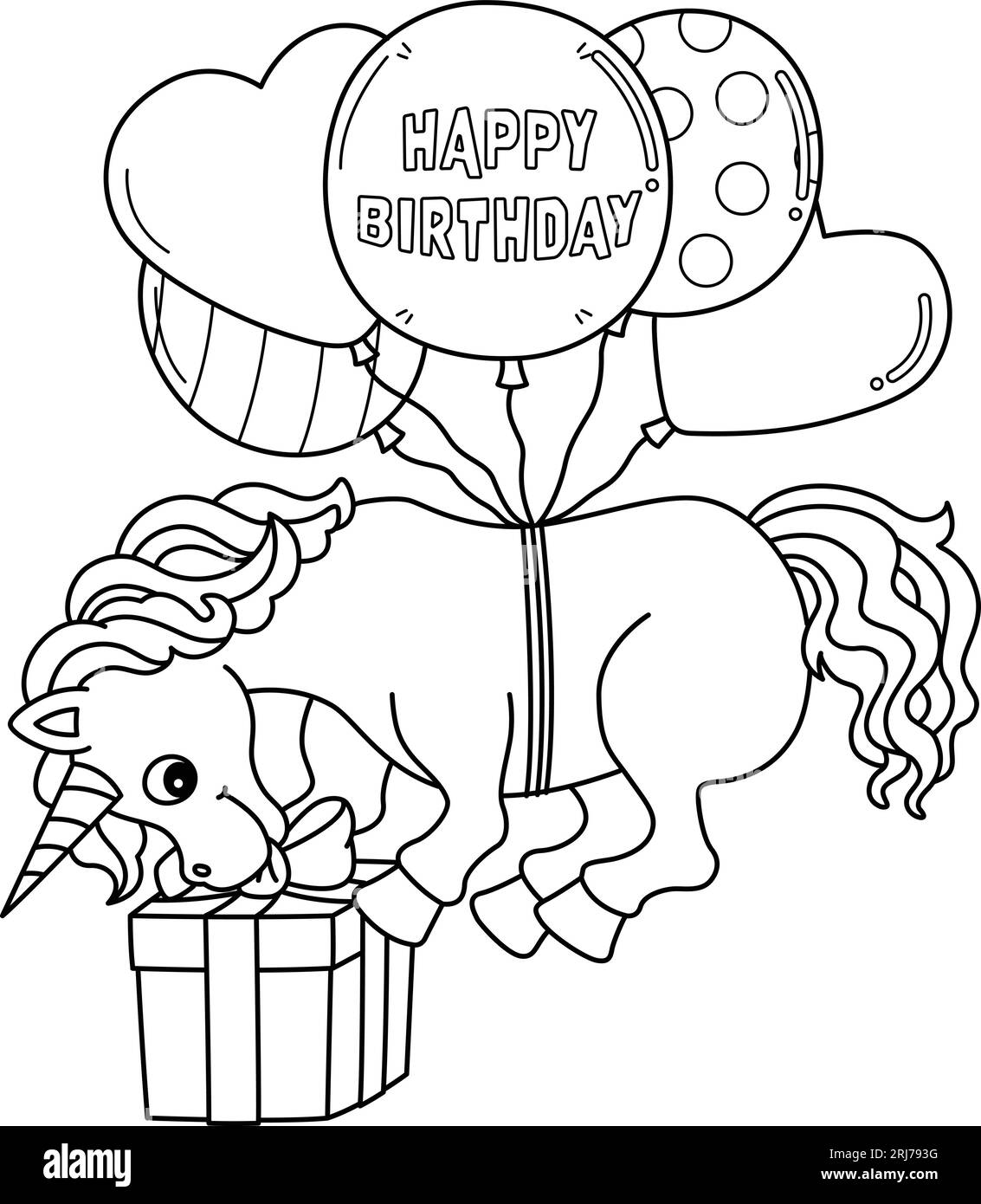 Happy birthday unicorn isolated coloring page stock vector image art