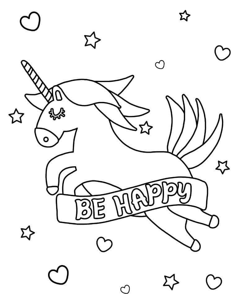 Unicorn be happy coloring page